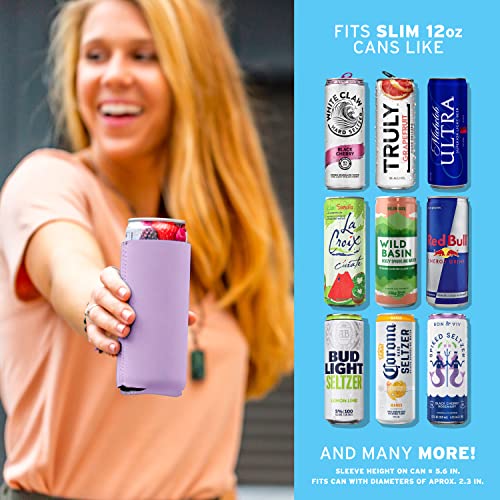 Image of Slim Can Cooler Sleeves (14-Pack) Soft Slim Can Koolie for White Claw Seltzer & Slim Beer - HTV Blanks for Vinyl Projects - Skinny Can Koolies Bulk - Tall Can Coolies for Slim Cans (Lavender)