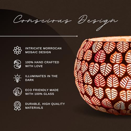 Image of Floryn Decor Morrocan Mosaic Candle Holders | Home Light Decorations Items | Mosaic Glass Tealight Holder | Best lamp for Diwali Decoration | Pack of 2 (with 2 Tealight Candle Free)