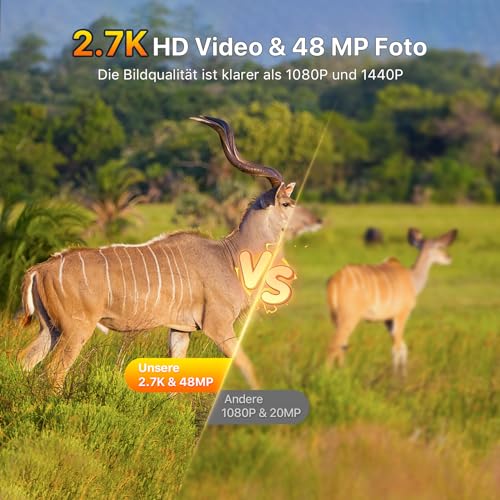EUKI Wildkamera mit Bewegungsmelder Nachtsicht,2,7K 48MP Wildtierkamera WLAN mit Handyübertragung...