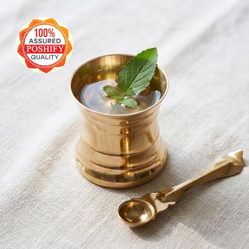Image of Pure Brass Panchpatra | Handcrafted Panchpatra for Puja | Traditional Brass Panchpatra with Spoon | Spiritual Home Decor - 2275
