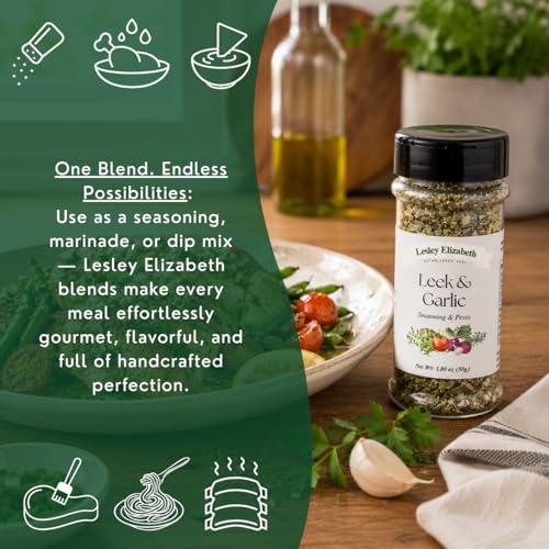 Image of Lesley Elizabeth Leek & Garlic Seasoning & Pesto - All-Natural Herb & Garlic Blend for Chicken, Pasta, Vegetables & Sandwiches | Gourmet All-Purpose Cooking & Grill Spice