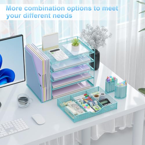 Image of gianotter 5-Tier Desk Organizer with Drawers and File Holders | Letter Trays and Pen Holders - Workspace Accessories for Office Supplies (Blue)