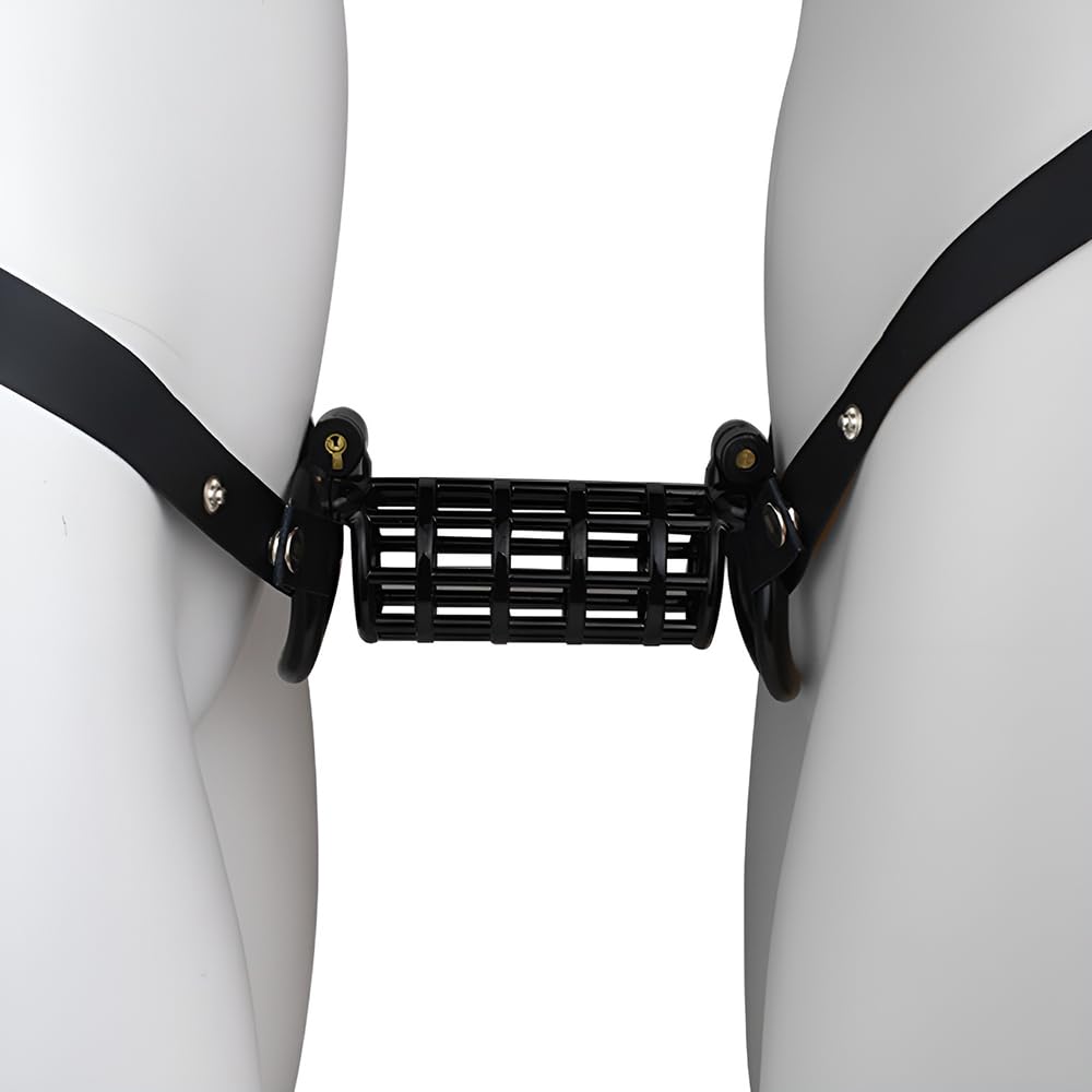 Neuer Doppel-Peniskäfig mit 8 Hodenring Keuschheitsgürtel Set Atmungsaktiver Chastity Cage Extremer Bondage Keuschheitskäfig SM-Bondage Sexspielzeug für Männer Homosexuell (Schwarz mit Gürtel)