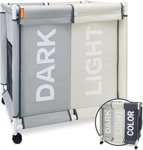 Cesta de lavandería con tapa, juego de bolsas de lavado de 120 litros, clasificadora portátil, carrito plegable con ruedas y compartimentos,