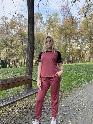 Image of Ekouaer Lounge Sets for Women Two Piece Pajama Set Short Sleeve Crewneck Jogger Outfits and Sweatpants Tracksuit