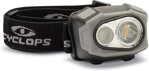 Cyclops Eflex - Linterna frontal táctica duradera, ligera, compacta, ajustable, brillante, 4 colores, LED, 400 lúmenes, recargable, linterna USB,