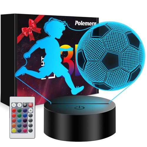 Polemera Cadeau Foot Garcon【Premier cadeau veilleuse football pour garçons】, Veilleuse 3D Illusion Football pour enfants en 16 couleurs, Garçon de 5, 6,...