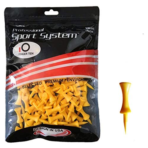 AXKAL Golf Tees Unbreakable Step Down Plastic Mixed or Same Height Value 60 Count, 2 3/4, 2 1/4, 2, 1 3/4, 1 1/2 Inch Length Long Short Color Tee Pack for Practice (All 1 3/4'' in Yellow, 60 Count)