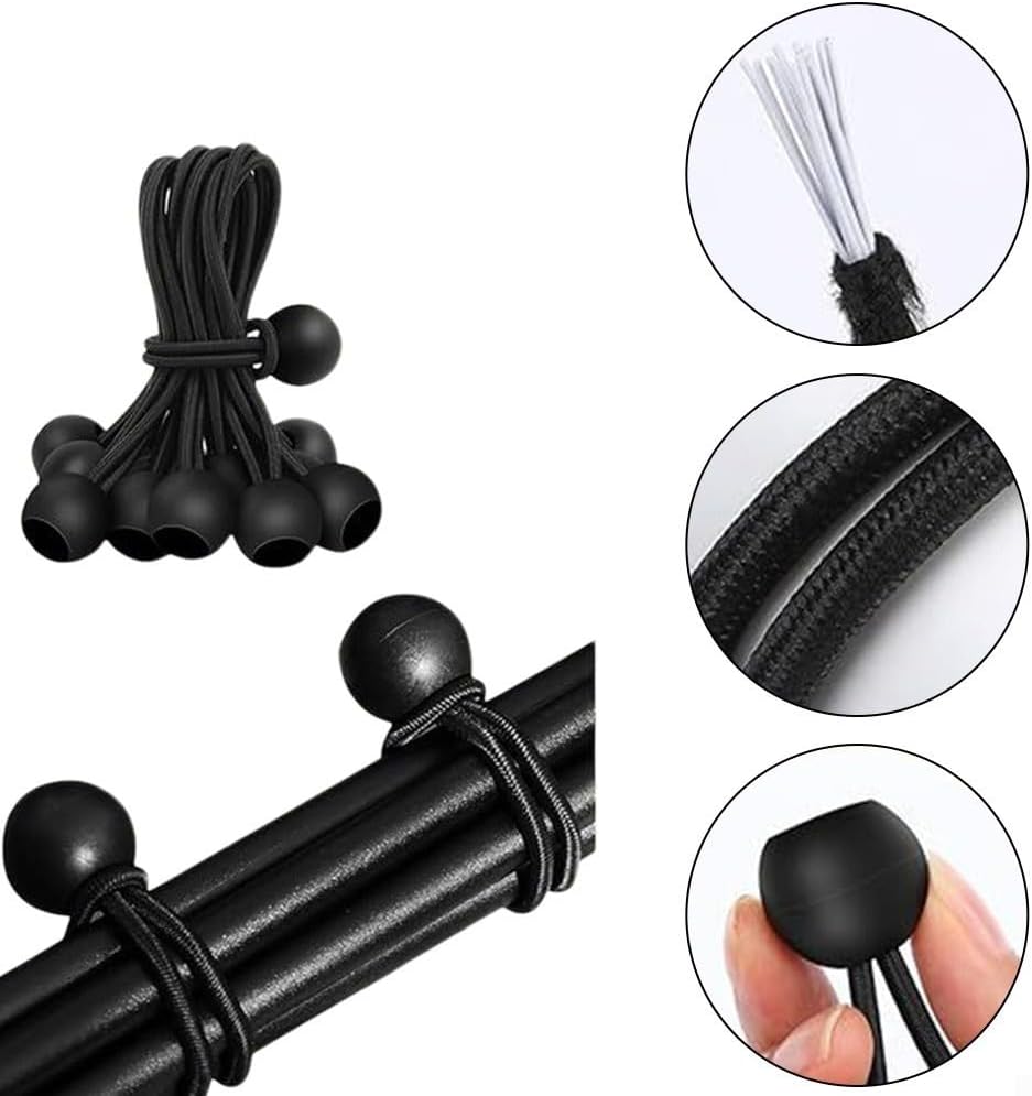 Pack of 30 Bungee Cord Tensioners with Ball Tarpaulins, Tents & Outdoor — 10 cm / 15 cm / 20 cm Black Rubber Elastic Fasteners, Stretchable to 2x Length(20CM)
