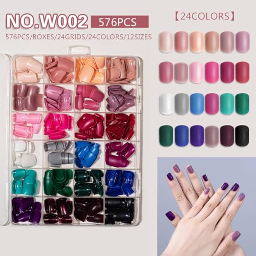 Image of 576Pcs Press on Nails Square Fake Nails Short Pure Color Glue on Nails Matte Full Cover Stick on Nail for Women Manicure 576Pcs