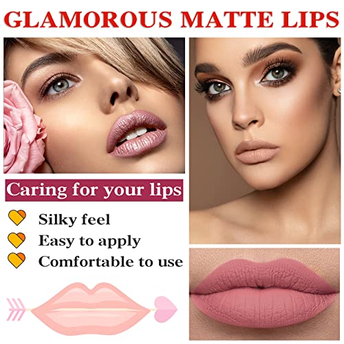 Ionsgako 6 Colors Matte Nude Lipstick Set Liquid Lipstick Velvet Lip Gloss Lip Stain Long Lasting Waterproof Nude Pink Lipstick Set For Women Lip Makeup (Set-B) #TOP2