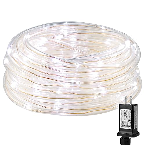 Lighting EVER Plug in Rope Lights with Small Tube, 1/4 in Pencil-Size, 100 LED Copper Wire String Lights in 33 ft Tube, Cool White 6000K, Thin Light Rope for Railing, Fence, Balcony, Not Con