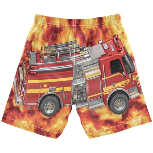 Boys Beach Board Shorts Funny Fire Engine Truck Swim Trunk Teen Swimwear 8-16Y Multicolor2