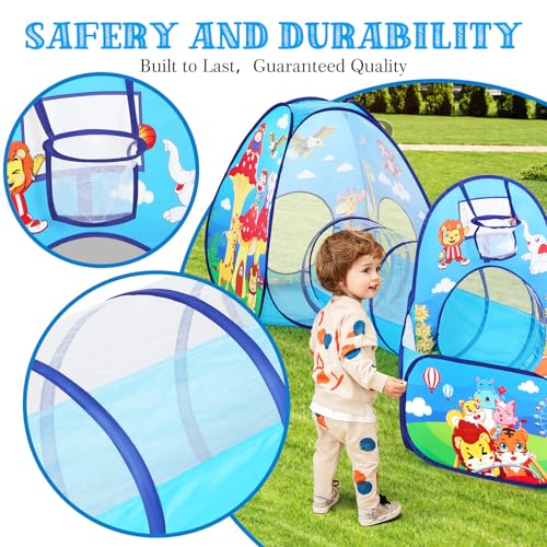Image of PigPigPen 3 in 1 Kids Play Tent with Tunnel and Ball Pit for Boys Girls, Toddler Pop Up Playhouse Toy for Indoor Outdoor (Jungle 3pc Play Tent)