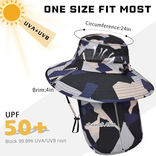 Image of Sun Hats for Men Women, UPF 50+ Protection Fishing Hat with Neck Flap