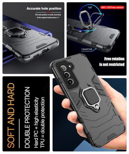 Image of WOW IMAGINE Shock Proof Back Case Mobile Cover for Samsung Galaxy S22 5G | Back Cover Case (Tough Armor | Hybrid PC + TPU | Ring Holder & in-Built Kickstand | Black)