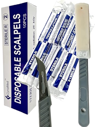 Disposable Scalpels Blades Carbon Steel Blades,Plastic Handle,Sterile,Dermaplaning,Dissection, Podiatry,Professional Grooming,Acne Removal Individually Foil Wrapped,Box of 10 (Disposable Scalpel #12B)