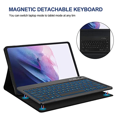 Samsung Galaxy Tab S8+/S7 Fe/S7 Plus Case With Keyboard 12.4 Inch, Detachable Bluetooth Backlit Keyboard, Slim Smart Cover With S Pen Holder For Galaxy S8+ 2022/S7 Fe 2021/S7 Plus 2020 Tablet, Black #TOP6