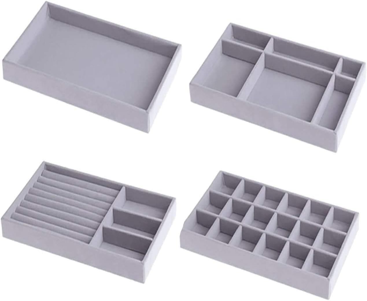 ZABEESZABEES Stackable Large Grid Jewellery Insert Tray Necklace Pendant Organiser with Velvet Drawer Organiser Showcase Jewelry Storage for Bracelet Necklace Earring Ring (Set of 4)