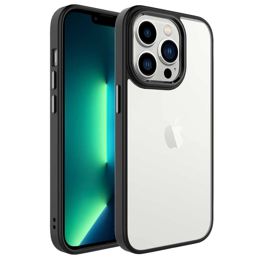 Zore Apple ile uyumlu iPhone 14 Pro Max Kılıf Krom Kapak Siyah