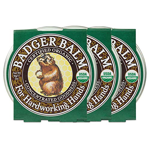 Badger - Hardworking Hands Healing Balm, Aloe Vera & Wintergreen, Working Hand Balm, Balm, for Dry Hands, Hand Moisturizer Balm, Certified Organic Hand Balm, Hand Repair Balm, 2 oz (3 Pack)