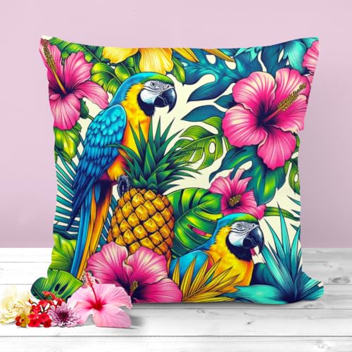 The Beach Stop Decorative Colourful Pop Art Parrot Tropical Bird Scatter Cushion Cover | Living Room, Bedroom & Sofa Decor Inspo | Gift Idea | 45x45cm 18x18” | Colourful Parrot