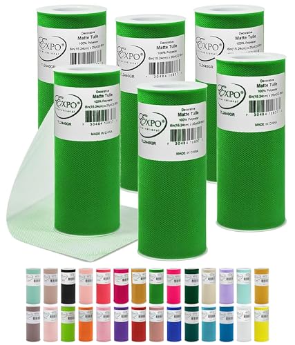 Expo International Decorative Matte Spool Tulle, 6 Inch x 25 Yards (Pack of 6), Green