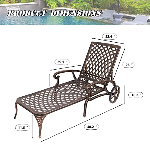 Titimo Lounge Chairs For Outside Chaise Lounge Outdoor Pool For Backyard Chairs Cast Aluminum With Wheels Adjustable Reclining Backrest, Bronze (Without Cushion 2 Pcs) #TOP4