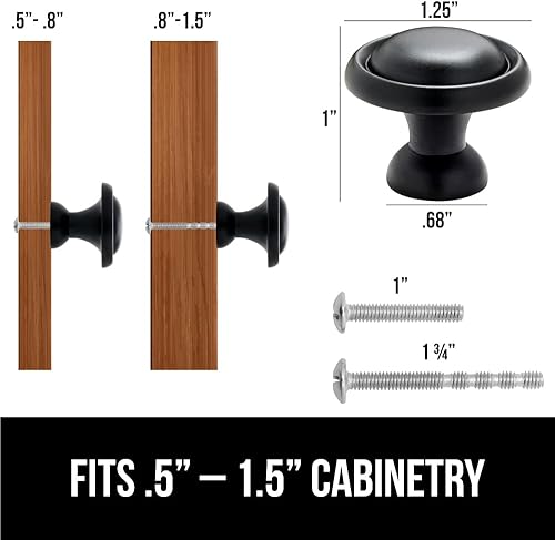 Miniatura 3 de Gorilla Grip Paquete de 20 pomos redondos duraderos de aleación de zinc negro de 1.25 pulgadas, tiradores de cajón resistentes al óxido y a los