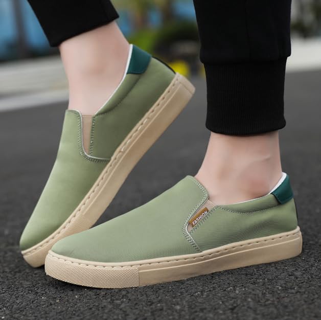RZDYSQ Men Slip On Sneakers, Casual Canvas Shoes, Fashion Shoes with Comfortable and Breathable (Green,US-10.5/11)2