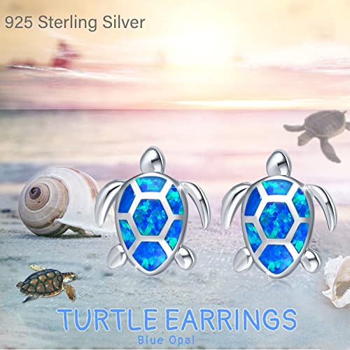Sea Turtle Earrings,Sterling Silver Hawaiian Beach Themed Stud Earrings Turtle Dangle Blue Opal Ocean Jewelry Gifts for Women Girlfriend2