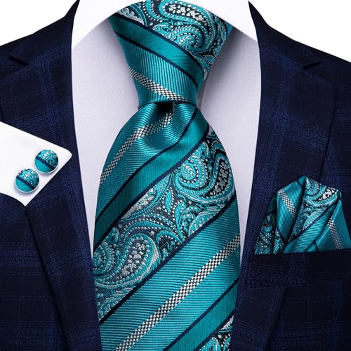Image of Hi-Tie 3 Pcs Gift Box Mens Tie Set Necktie with Pocket Square Cufflinks Lapel Pin Silk Neck Tie Collection