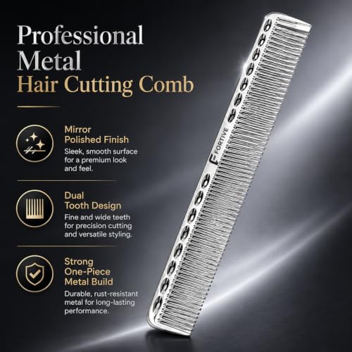Image of Professional 7 Inch Alminium Metal Hair Cutting & Styling Comb Silver