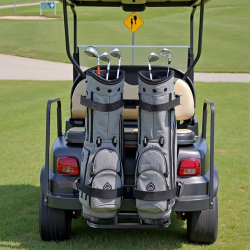 VEVOR Golf Cart Rear Seat Bag Holder, 27.8 x 16.1 x 30.9 inch, Compatible with Most Golf Carts with Rear Seat Grab Bar, Space-Saving Carbon Steel Bag Holder Bracket, No-Drilling Installation, Black by VEVOR - Image 2