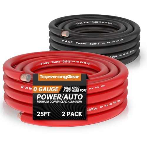 TOPSTRONGGEAR 0 Gauge 25ft Black and 25ft Red Power/Ground Wire