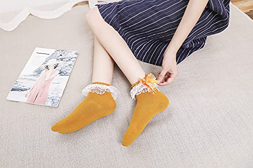 Image of Women Ruffle Socks, Double Layer Lace Butterfly Cute Frilly Girl Princess Cotton Ankle Socks