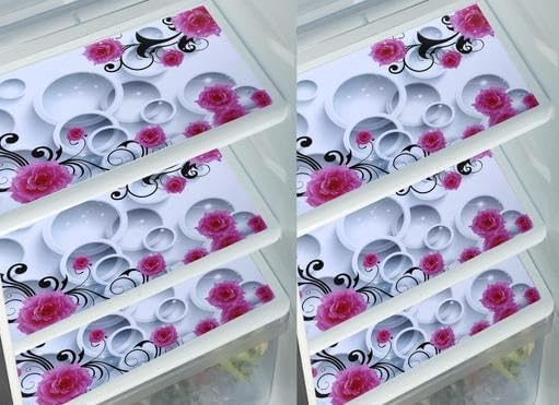 Trendy Rabbit Polyvinyl Chloride Refrigerator Drawer Mat|Multi Design & Water Proof PVC Material,Pack of 6 -TR-77