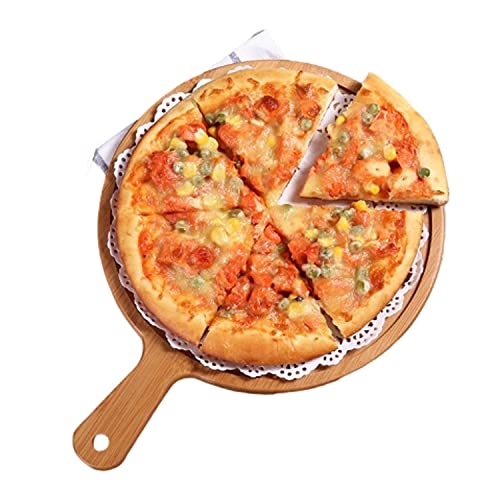 Ailgely Planche à Pizza en Bois,Assiette à Pizza en Bambou,Planche à Pizza Ronde,Planche à découper, avec poignée, Grand 33cm, pour la Cuisson des Pizzas Cover