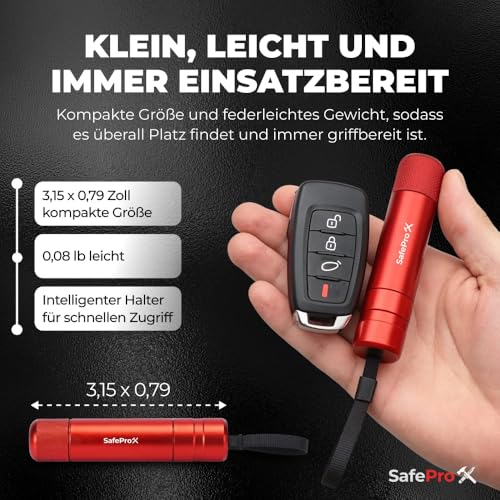 SafePro X Notfallhammer Auto mit Gurtschneider - Lebensrettender Kompakt Federkörner Glasbrecher - Sicherheit Rescue Tool & Scheiben Zertrümmerer für Schnelle Flucht bei Straße Unfällen (2er-Pack)