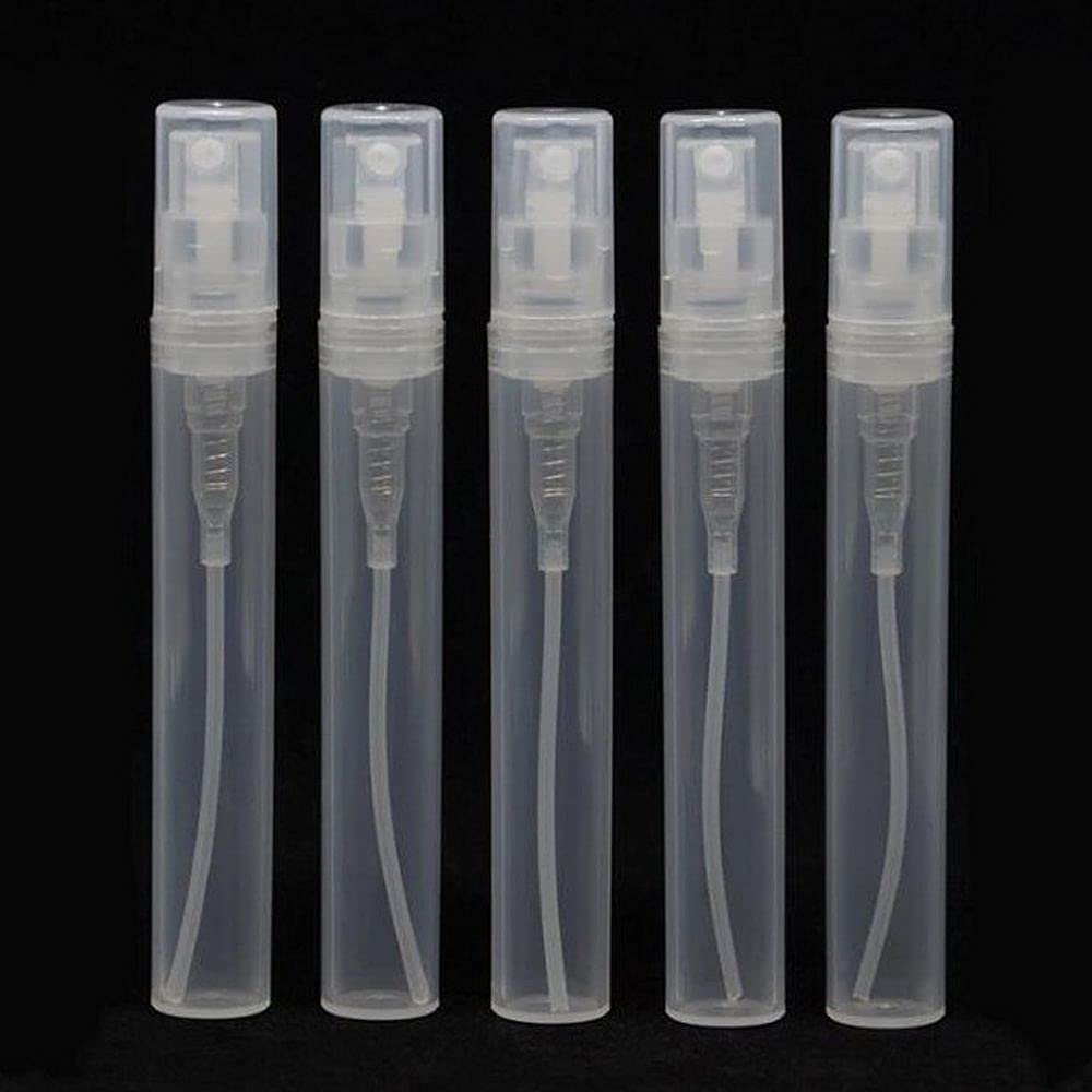 5 mini flaconi spray in plastica trasparente, piccoli flaconi ricaricabili per campioni di profumo, piccoli contenitori per campioni (5 ml)