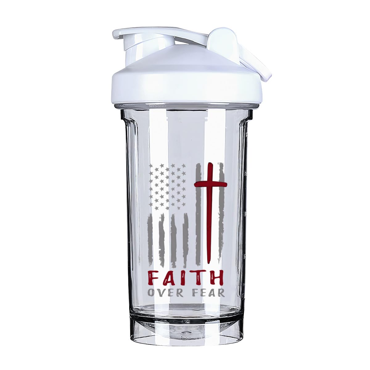 Christian Faith Over 18 Ounce Shaker Bottle Drink Mixer Leak-proof Pre Workout Protein Shakes Meal Replacement Shakes Bottles 500ML/18 Oz White
