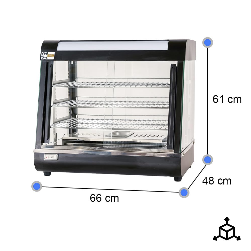 Cleiton® Vitrina Expositora Caliente 3 Bandejas de 60 cm | Vitrina para Comida Caliente con Temperatura 30/85°C - Capacidad 110 Litros y 1100 W