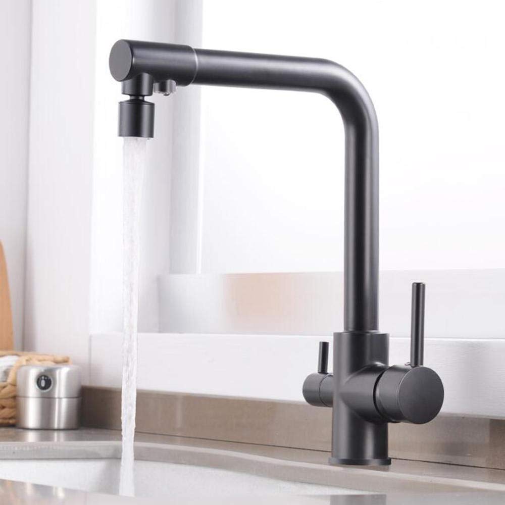 Aycdl Black 3 Way Kitchen Sink Mixer Faucet 3 In 1 Water Filter Faucet Brass Filter Kitchen Faucet Hot And Cold Rotating Multi-Function Faucet-C