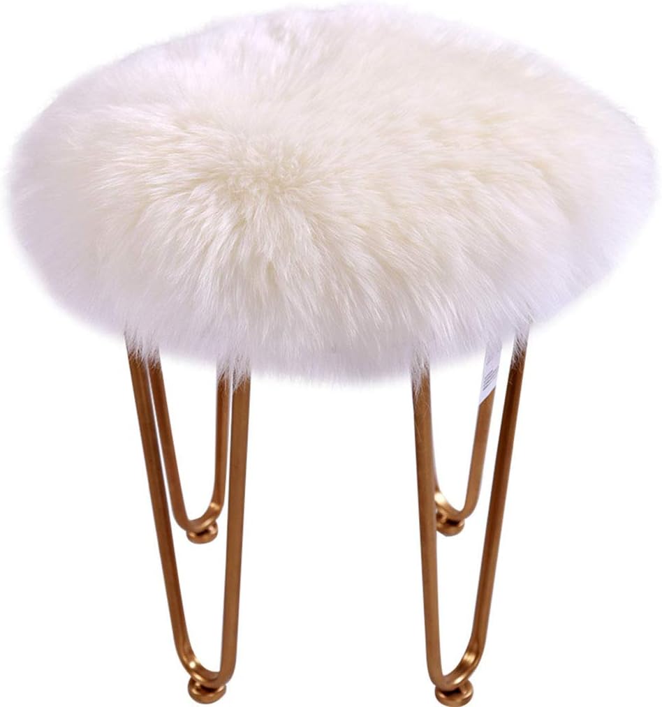 HC&WT Round Sheepskin Seat Cushion, Luxurious Fur Chair Pad Super Soft Car Seat Cover Non-Slip Natural Wool Rugs Office Desk Chair Stool Cushion (White,Diameter 50cm (19.6inch))