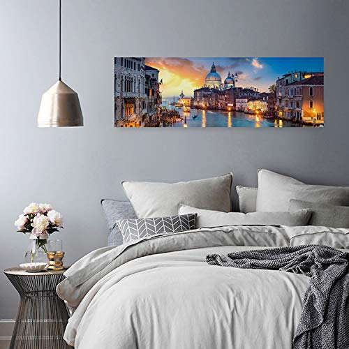 Feeby Panorama Foto op Canvas 1-delig 90x30 Schilderij op Canvas Langwerpig Canvasdoek Wanddecoratie Moderne Fotoprint Stad Architectuur Grand Canal Venetië Blauw - Afbeelding 4