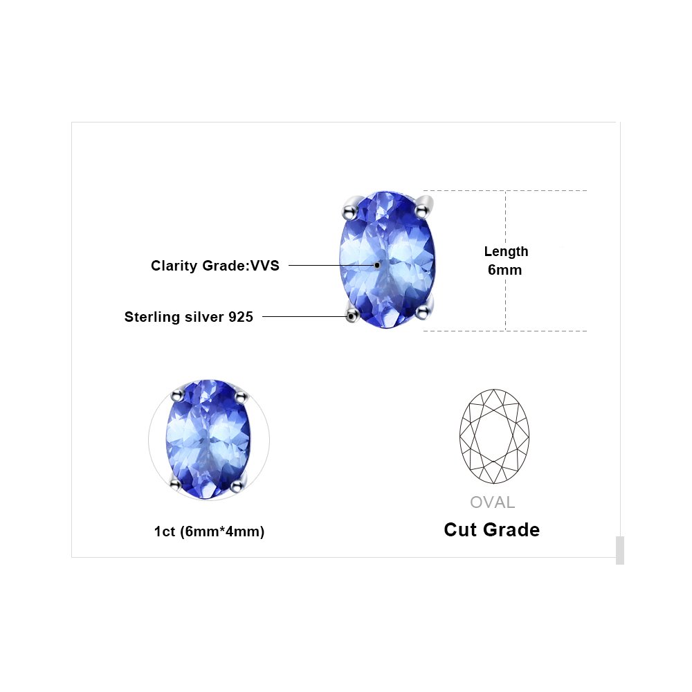 JewelryPalace 1ct Orecchini a Bottone Donna Argento 925 con Natural Tanzanite Blu, Piercing Orecchini Dorati a Lobo Donna in Oro con Pietra Ovale, Orecchini Piccoli Stud in Oro Rosa Set Gioielli Donna