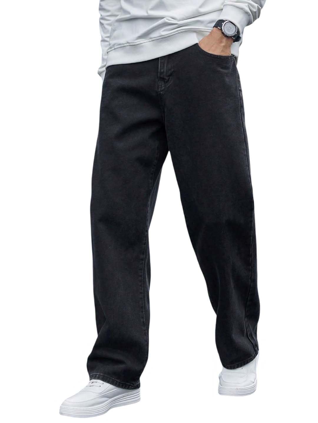 KOTTY Men's Solid Regular Fit Mid Distressed Fashionable Trendy Denim Jeans(Black,34)