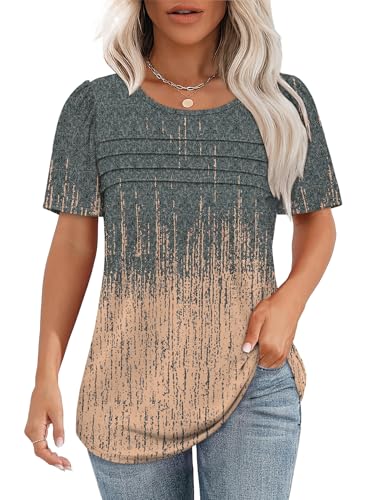 Womens Tops Dressy Casual Boho Tie Dye Shirt Short Sleeve Blouses Beach Vacation Clothes Summer Plus Size Fashion Clothing Grey Coral XL