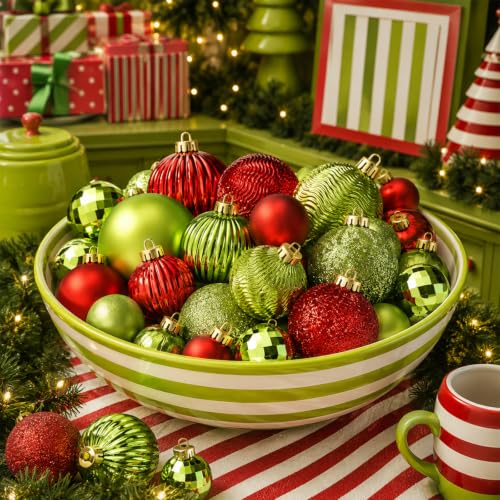 Image of Lunmon 64 Pcs Lime Green and Red Christmas Ball Ornament Green Xmas Bulbs