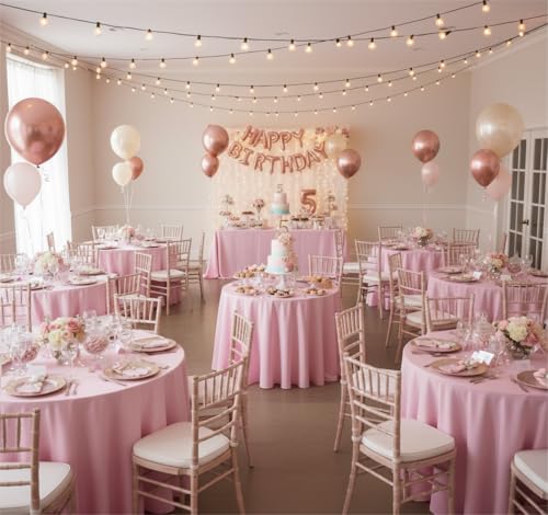 Image of sancua Round tablecloth 90 Inch Diameter, 8 Pack - Circle Polyester Fabric Table cloth for Wedding Christmas Party Reception Banquet Birthday, Washable Formal Table Cover (Fit 30-72 Inch Tables), Pink